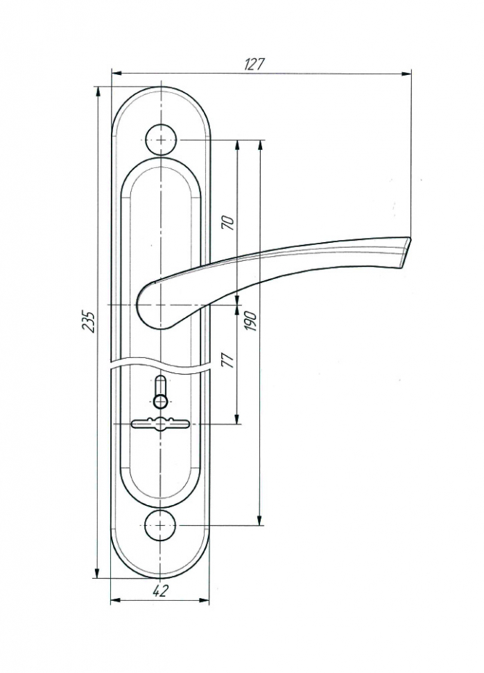 Ручка дверная на планке РФ2-77.01 (для замков 10.11,30.11), медь