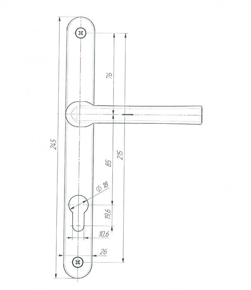 Ручка дверная на планке РФ1-85.25 (85 мм) черный матовый
