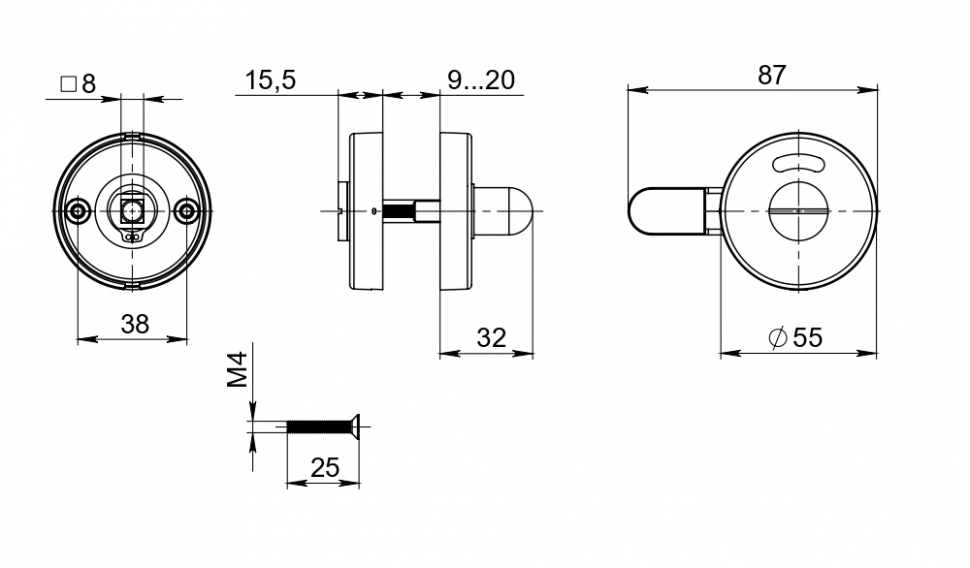 Ручка поворотная BK8.R.DSS304-button с индикатором INOX 304