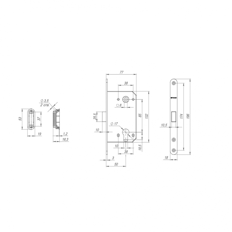 Корпус врезного замка MAGNM85C-50 (M85C-50) BL черный