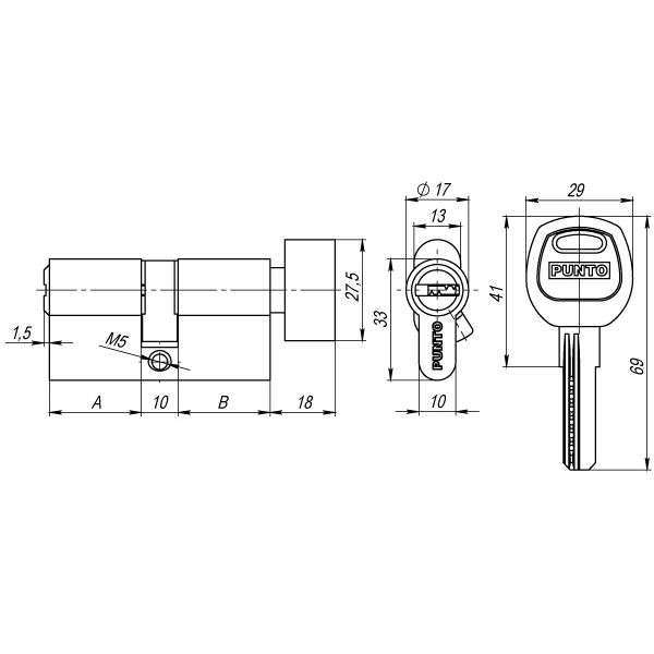 Цилиндровый механизм (A202/60) A2002Knob60(25+10+25) с вертушкой SN никель