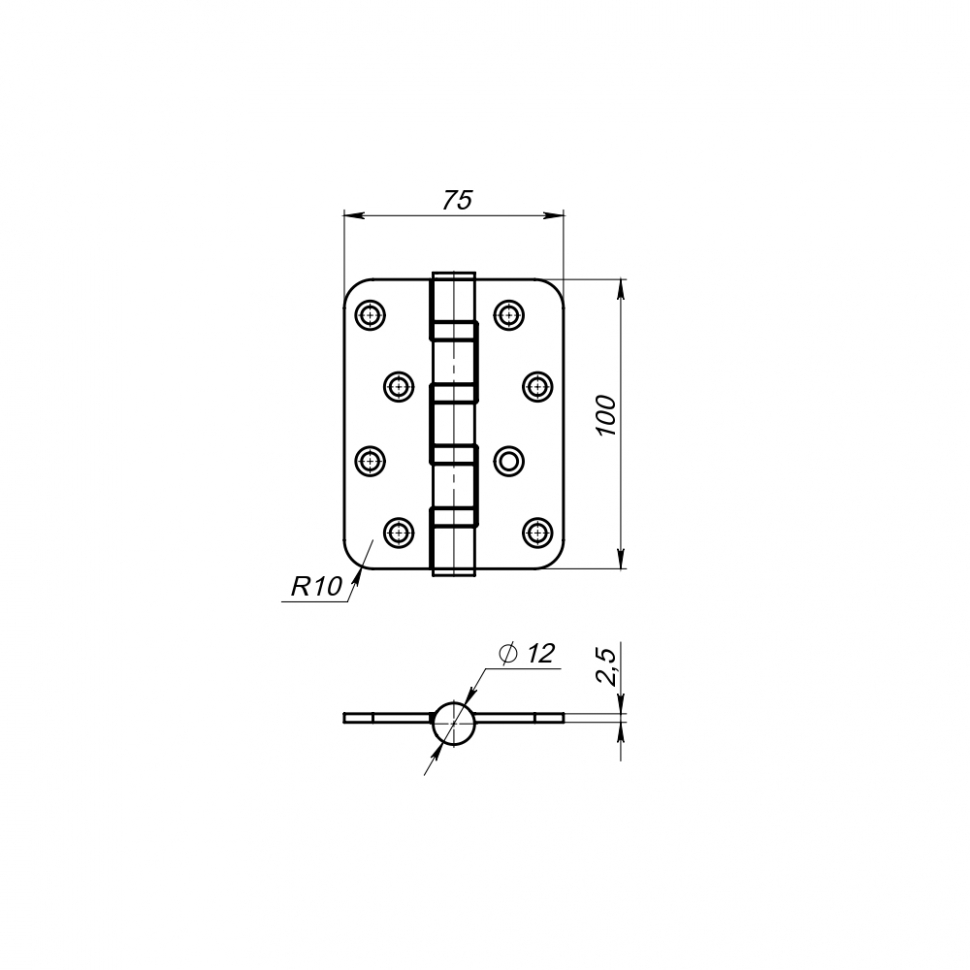 Петля универсальная IN4400U-R10 SN (4BB-R10 100x75x2,5) мат. никель