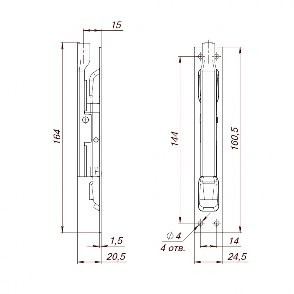 Задвижка торцевая TDB 160-24 сталь в комплекте с ригелем
