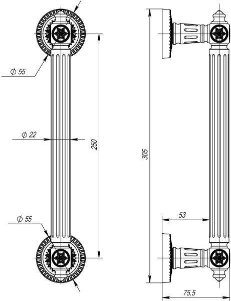 Ручка-скоба PULL.CL250.Matador ( Matador PULL CL) SILVER-925 серебро 925