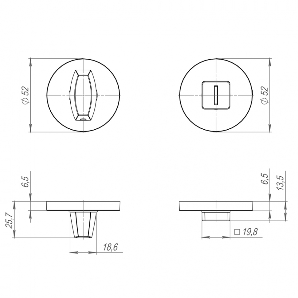 Ручка поворотная BK6.R.SLR52 (BK6 SLR) CP-8 хром