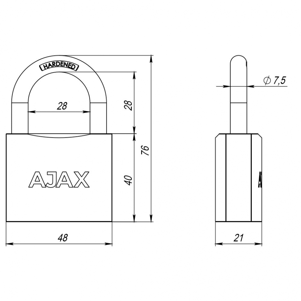 Замок навесной PD-0150 (PD-01-50) 3 key англ.