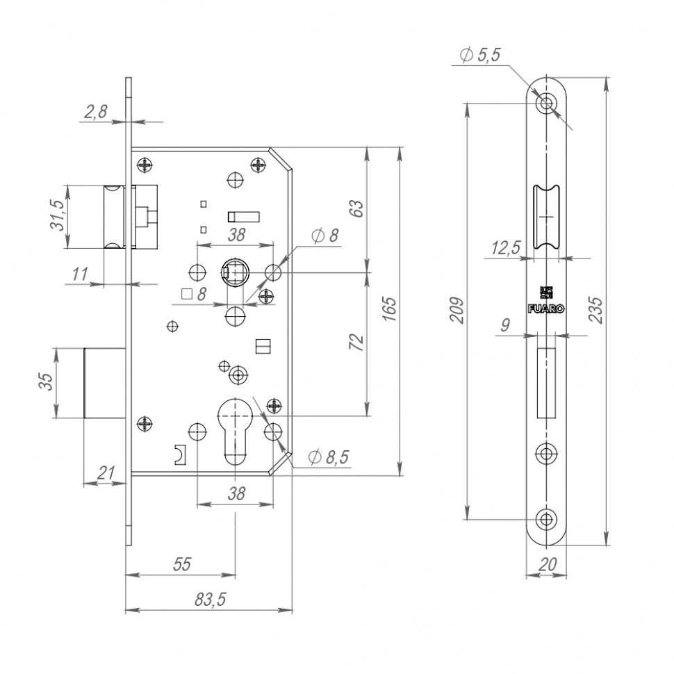 Замок врезной DD.INOX/C-55.72
