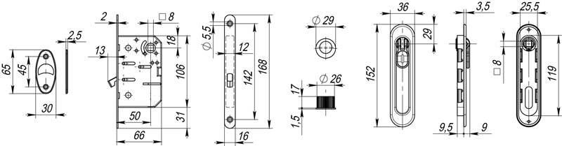 Набор для раздвижных дверей SH.LD152.KIT011-BK (SH011-BK) WAB-11 матовая бронза