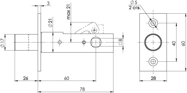 Задвижка врезная DB-PRO.860 (DB 860) CP (хром) 60мм