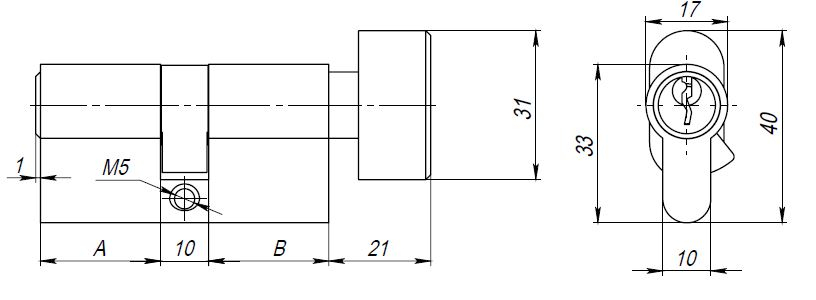 Цилиндровый механизм (AX102/60) AX1002Knob60 (25+10+25) PB латунь с вертушкой