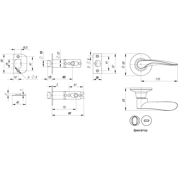 Ручка защелка DK620 MAB-BK (6020 MAB-B) (фик.) мат. бронза