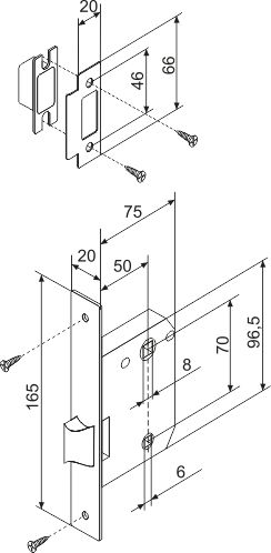 Защелка врезная METF72-50 (F72-50) AB бронза