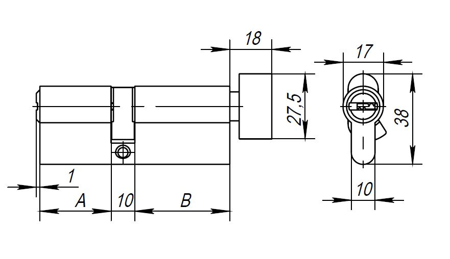 Цилиндровый механизм (AX202/60) AX2002Knob60 (25+10+25) CP хром с вертушкой