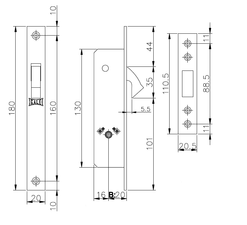 Замок врезной крестообразный узкопрофильный 201F (20 mm) (никель), 3 кл.