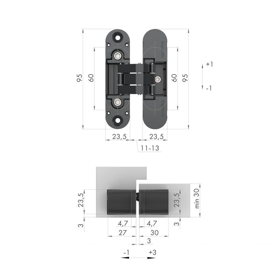 Петля скрытой установки U3D4000 SN (9540UN3D) мат. никель