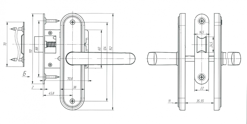 Защелка врезная ЗЩ1-45А (бронза)