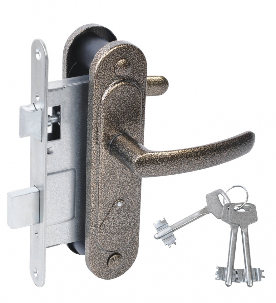 Замок врезной сувальдный с защёлкой в комплекте с ручкой ЗВ9.2-08 (бронза), 3 кл.