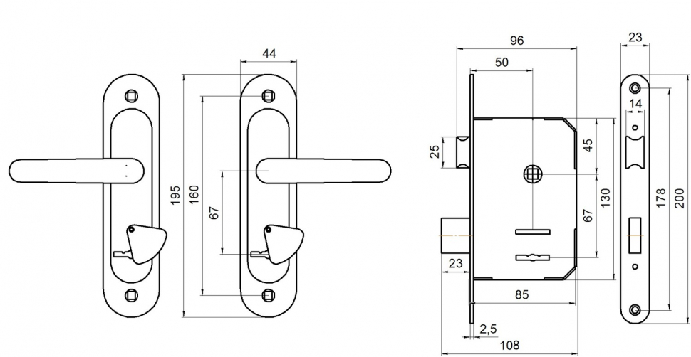 Замок врезной сувальдный с защёлкой в комплекте с ручкой ЗВ9.2-08 (бронза), 3 кл.