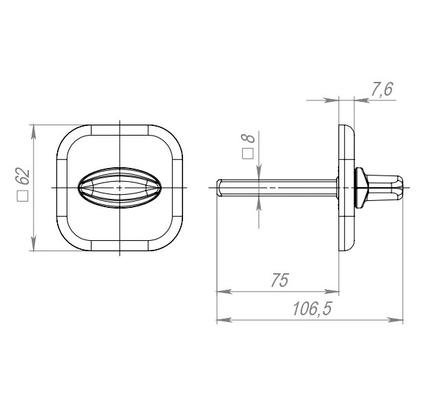 Ручка поворотная BKW8x75.K.XL62 (BKW8x75 XL) CP-8 хром