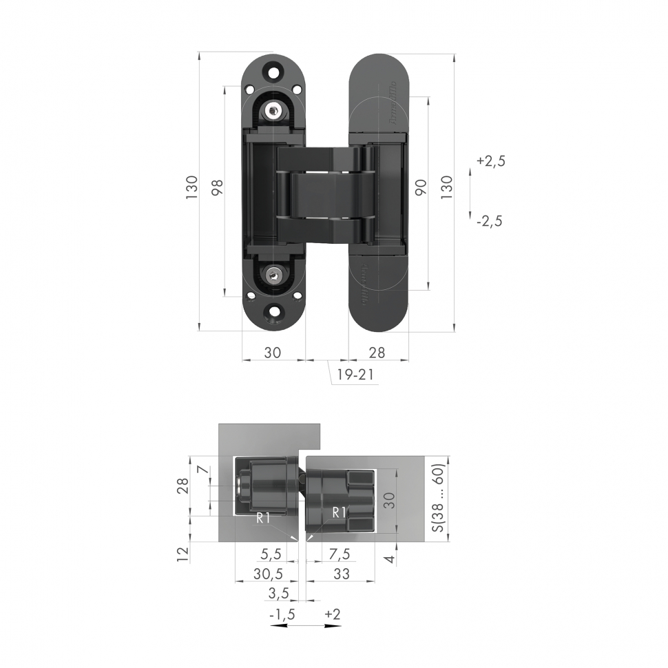 Петля скрытой установки U3D5000.VPG SC мат.хром TECH