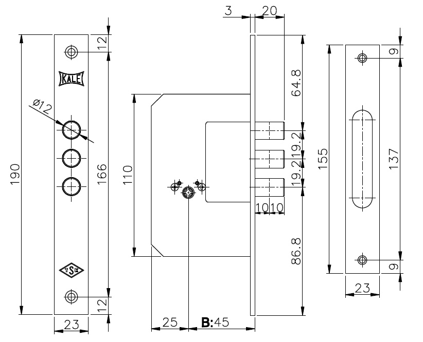Замок врезной крестообразный 189/3MF (45 mm) (латунь), 5 кл.