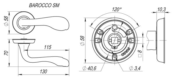 Ручка раздельная R.SM58.BAROCCO (BAROCCO SM) MAB-6 темная бронза