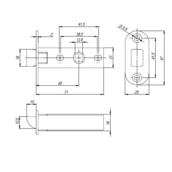 Защелка PLASTPL45-R25 (PL45-R25) (врезная) SN мат. никель тех.упаковка без ответной планки