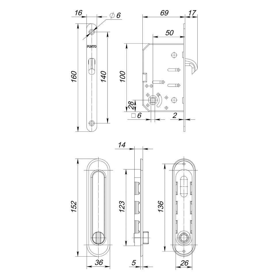 Защелка с ручками для раздвижных дверей SH.SL152.KIT011-BK (Soft LINE SL-011) SN-3 матовый никель