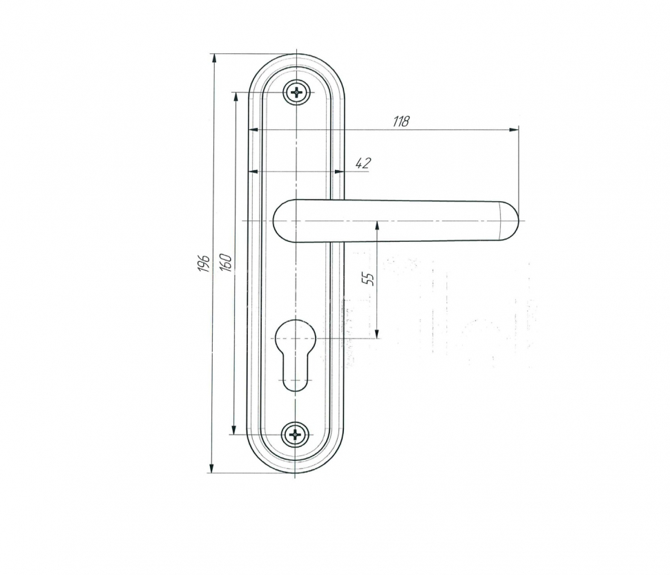 Ручка дверная на планке РФ1-55.08 (серебро)