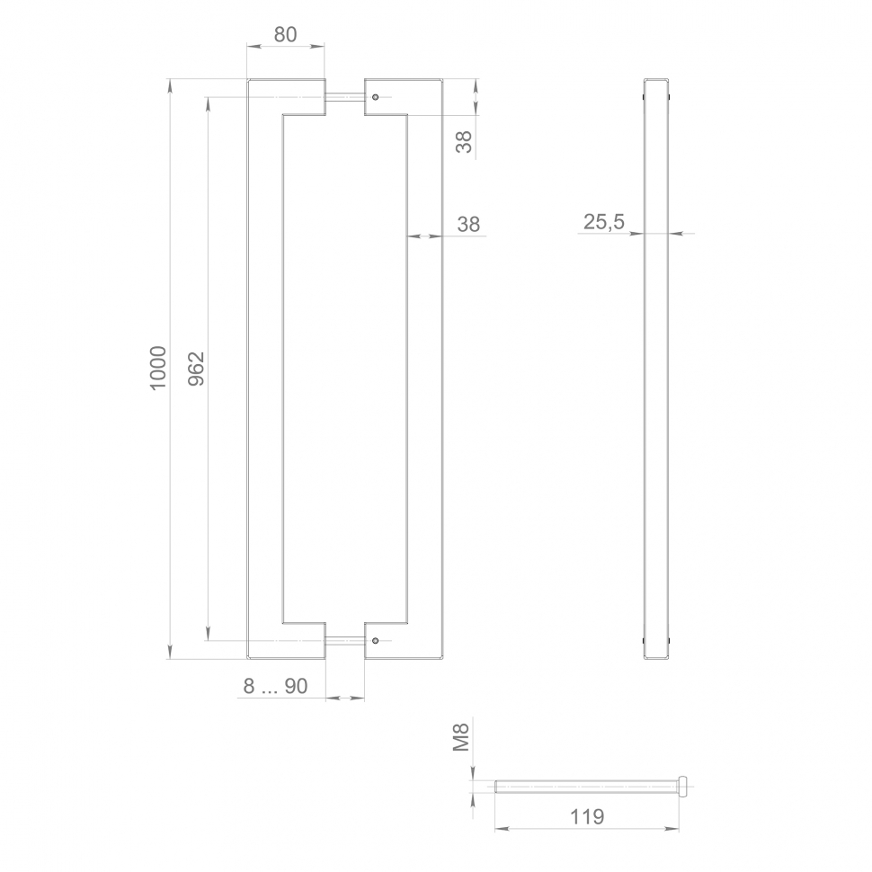 Ручка-скоба PULL.PH38/1000.26 INOX 304 (PH-26-38/1000-INOX) BLACK