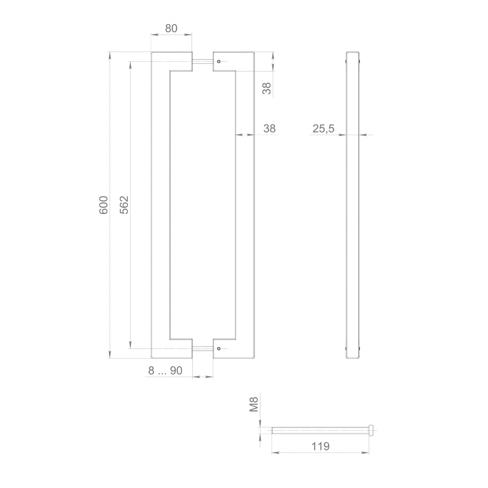 Ручка-скоба PULL.PH38/600.26 INOX 304 (PH-26-38/600-INOX) BLACK