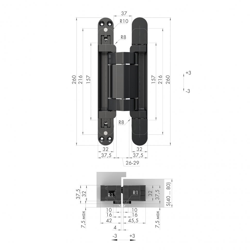 Петля скрытой установки U3D2200.VPG BL черный TECH