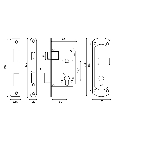 Корпус замка с ручкой LOCKSET25.ORION.5558-1 (KIT P25 5558 ORION) AB бронза