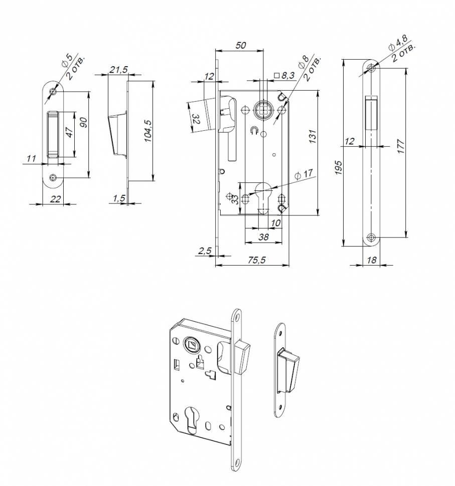 Корпус замка MAGN5300-M-C (5300-M-C) CP хром