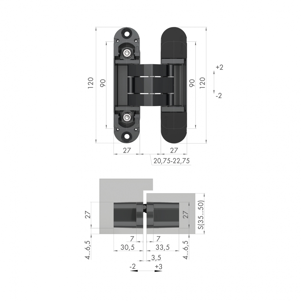 Петля скрытой установки U3D7000 SC (12060UN3D) мат. хром TECH